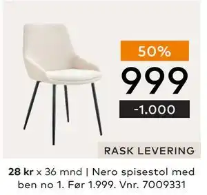 Skeidar Nero spisestol, NOK 999 tilbud