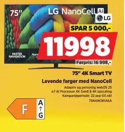 POWER 75 4K Smart TV, NOK 11998 tilbud