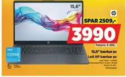 POWER 15,6 bærbar pc, NOK 3990 tilbud