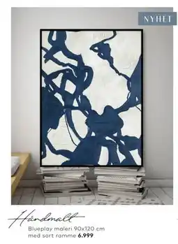 Skeidar Blueplay maleri 90x120 cm med sort ramme, NOK 6999 tilbud