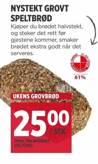 Meny Nystekt grovt speltbrød tilbud