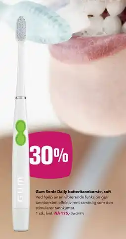 Apotek 1 Gum Sonic Daily batteritannbørste, soft, NOK 175 tilbud