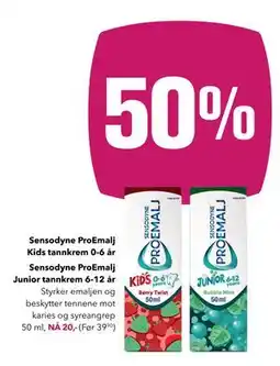 Apotek 1 Sensodyne ProEmalj Kids tannkrem 0-6 år Sensodyne ProEmalj Junior tannkrem 6-12 år, NOK 20 tilbud