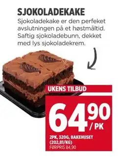 Meny SJOKOLADEKAKE, NOK 64.9 tilbud