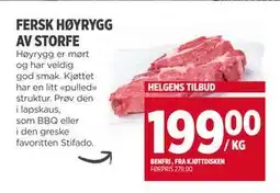 Meny FERSK HØYRYGG AV STORFE, NOK 199 tilbud
