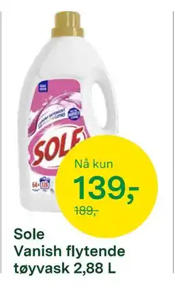 Felleskjøpet Sole Vanish flytende tøyvask 2,88 L, NOK 139 tilbud