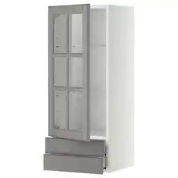 IKEA Metod / maximera Veggskap m vitrined/2 skuffer, hvit/bodbyn grå, 40x100 cm tilbud