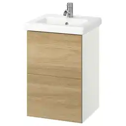 IKEA Enhet / tvÄllen Servantskap m skuffer/servant/kran, hvit/eikemønstret, 44x43x65 cm tilbud