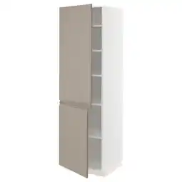 IKEA Metod Høyskap med hylleplater/2 dører, hvit/upplöv matt mørk beige, 60x60x200 cm tilbud