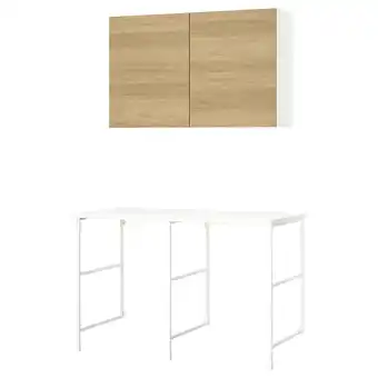 IKEA Enhet Oppbevaringskombinasjon, hvit/eikemønstret, 139x63.5x90.5 cm tilbud