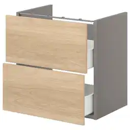 IKEA Enhet Benkeskap til servant, 2 skuffer, grå/eikemønstret, 60x42x60 cm tilbud