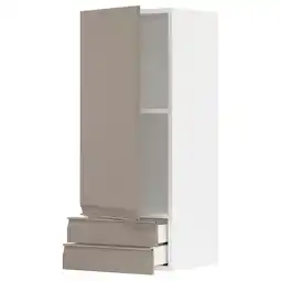 IKEA Metod / maximera Veggskap m dør/2 skuffer, hvit/upplöv matt mørk beige, 40x100 cm tilbud