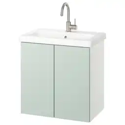 IKEA Enhet / tvÄllen Servantskap med dører/servant/kran, hvit/lys grågrønn, 64x43x65 cm tilbud