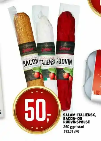 Bunnpris Salami italiensk. bacon-og rødvinspølse tilbud