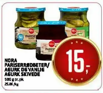 Bunnpris Nora pariser rødbeter/agurk og vanilig agurk skivede tilbud