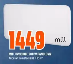 Obs Bygg MILL INVISIBLE 900 W PANELOVN, NOK 1449 tilbud