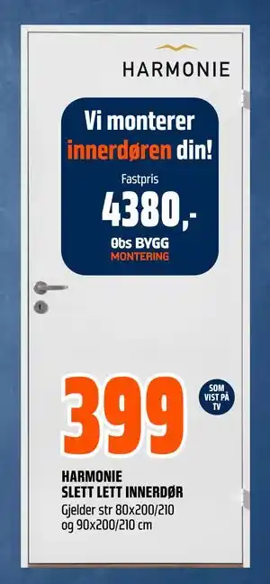 Obs Bygg HARMONIE SLETT LETT INNERDØR, NOK 399 tilbud