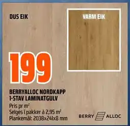 Obs Bygg BERRYALLOC NORDKAPP 1-STAV LAMINATGULV, NOK 199 tilbud