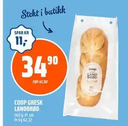Coop Obs COOP GRESK LANDBRØD, NOK 34.9 tilbud