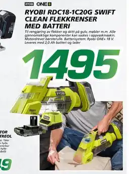 Coop Byggmix RYOBI RDC18-1C20G SWIFT CLEAN FLEKK RENSER MED BATTERI, NOK 1495 tilbud