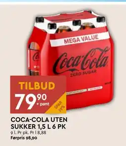 Coop Mega COCA-COLA UTEN SUKKER 1,5 L 6 PK, NOK 79.9 tilbud