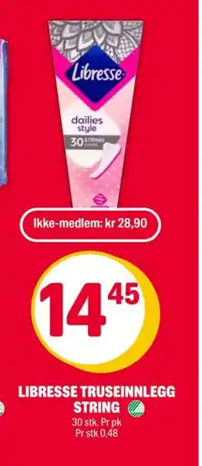 Coop Extra LIBRESSE TRUSEINNLEGG STRING, NOK 28.9, Medlemspris tilbud