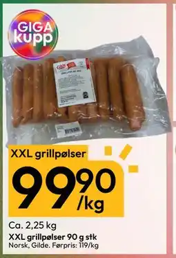 Gigaboks XXL grillpølser 90 g stk, NOK 99.9 tilbud