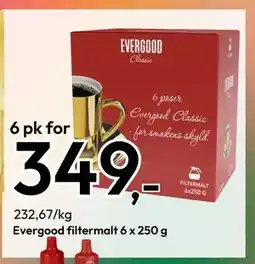 Gigaboks Evergood filtermalt 6 x 250 g, NOK 349 tilbud