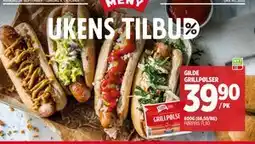 Meny GILDE GRILLPØLSER, NOK 39.9 tilbud