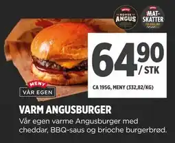 Meny VARM ANGUSBURGER, NOK 64.9 tilbud