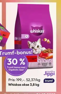 Gigaboks Whiskas okse 3,8 kg., NOK 199 tilbud