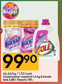 Gigaboks Vanish pulver rosa/hvit 1,5 kg &Vanish Sole 2,88 l, NOK 99.9 tilbud