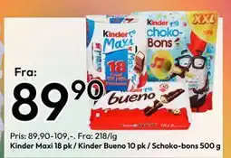 Gigaboks Kinder Maxi 18 pk / Kinder Bueno 10 pk / Schoko-bons 500 g tilbud