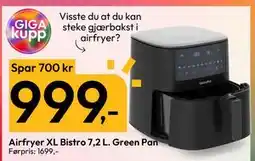 Gigaboks Airfryer XL Bistro 7,2 L. Green Pan, NOK 999 tilbud