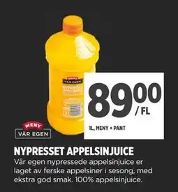 Meny NYPRESSET APPELSINJUICE, NOK 89 tilbud