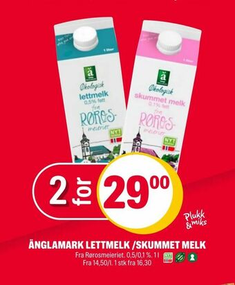 Coop Extra Änglamark lettmelk /skummet melk tilbud