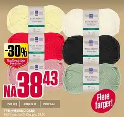 Europris TYNN MERINO GARN, NOK 38.43 tilbud