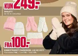 Europris RIBBESTRIKKET PANNEBÅND, LUE OG VOTT tilbud