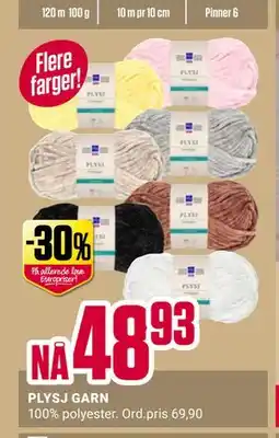 Europris PLYSJ GARN, NOK 48.93 tilbud