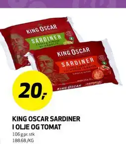 Bunnpris KING OSCAR SARDINER I OLJE OG TOMAT, NOK 20 tilbud