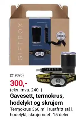 Europris Gavesett, termokrus, hodelykt og skrujern tilbud