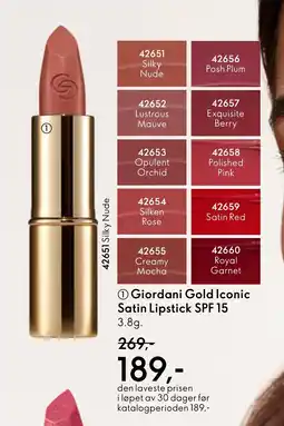 Oriflame Giordani Gold Iconic Satin Lipstick SPF 15 tilbud