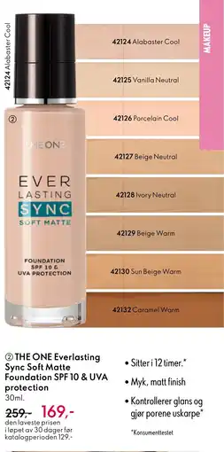 Oriflame THE ONE Everlasting Sync Soft Matte Foundation SPF 10 & UVA protection tilbud