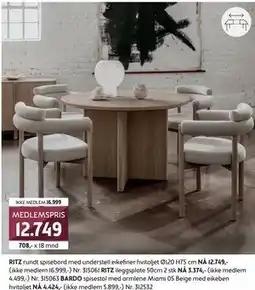 Bohus RITZ rundt spisebord, NOK 16999, Medlemspris tilbud