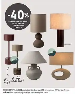 Bohus 40% PÅ ALLE BORDLAMPER* OG UTVALGTE OPPLADBARE LAMPER tilbud