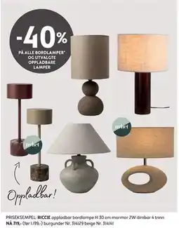 Bohus RICCIE oppladbar bordlampe H 30 cm, NOK 719 tilbud