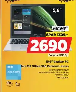 POWER 15,6 bærbar PC, NOK 2690 tilbud