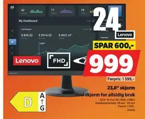 POWER 23,8 skjerm, NOK 999 tilbud