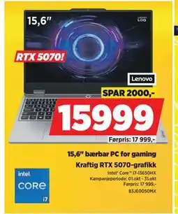 POWER 15,6 bærbar PC for gaming, NOK 15999 tilbud