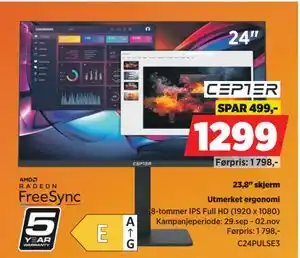 POWER 23,8 skjerm, NOK 1299 tilbud